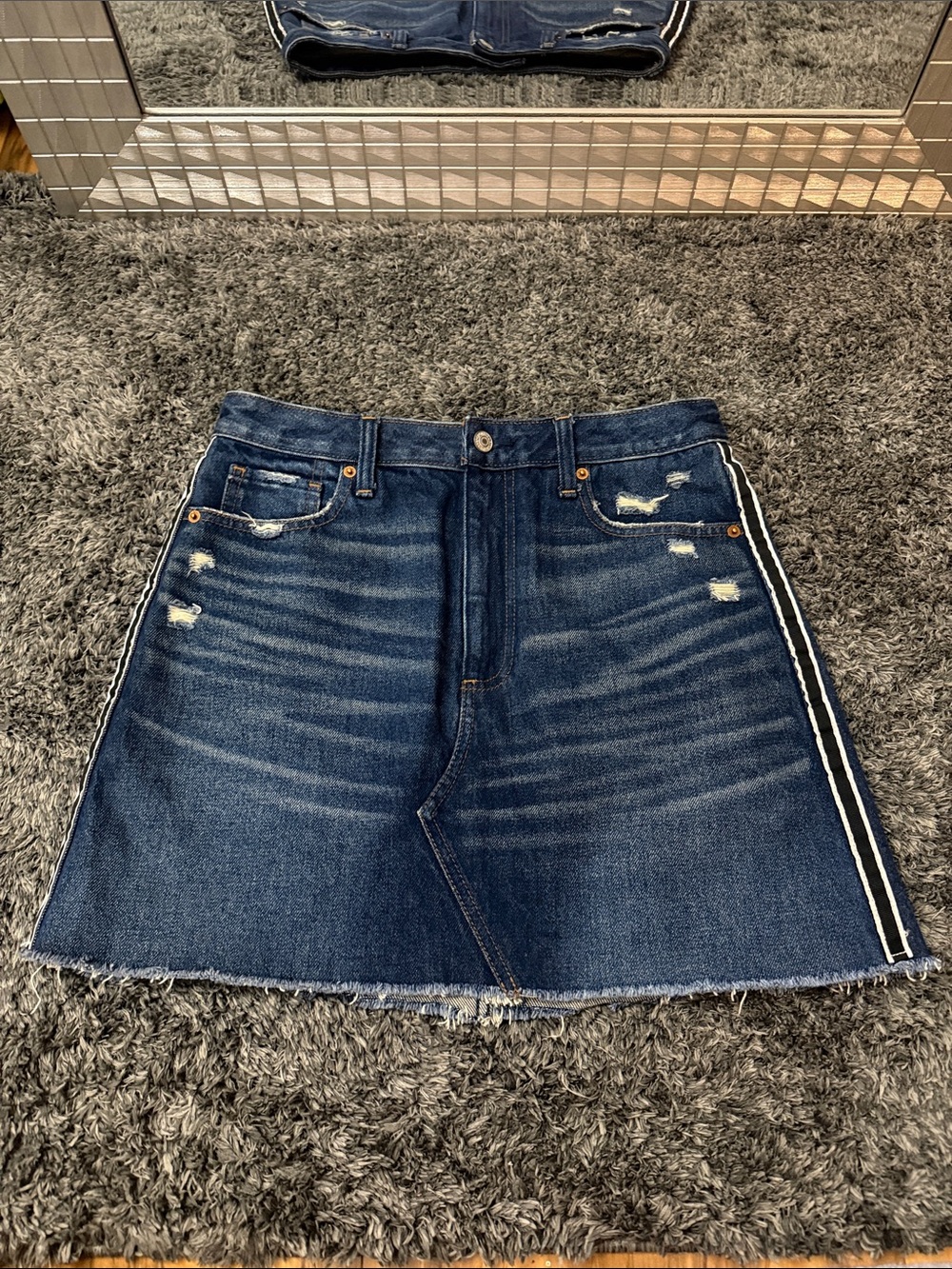 Abercrombie & Fitch Dark Blue Denim Mini Skirt with Side Stripe